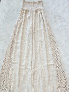 Elan NWT Boho Wide Leg Pants Womens Large Cream Crochet Panel Beach cover up